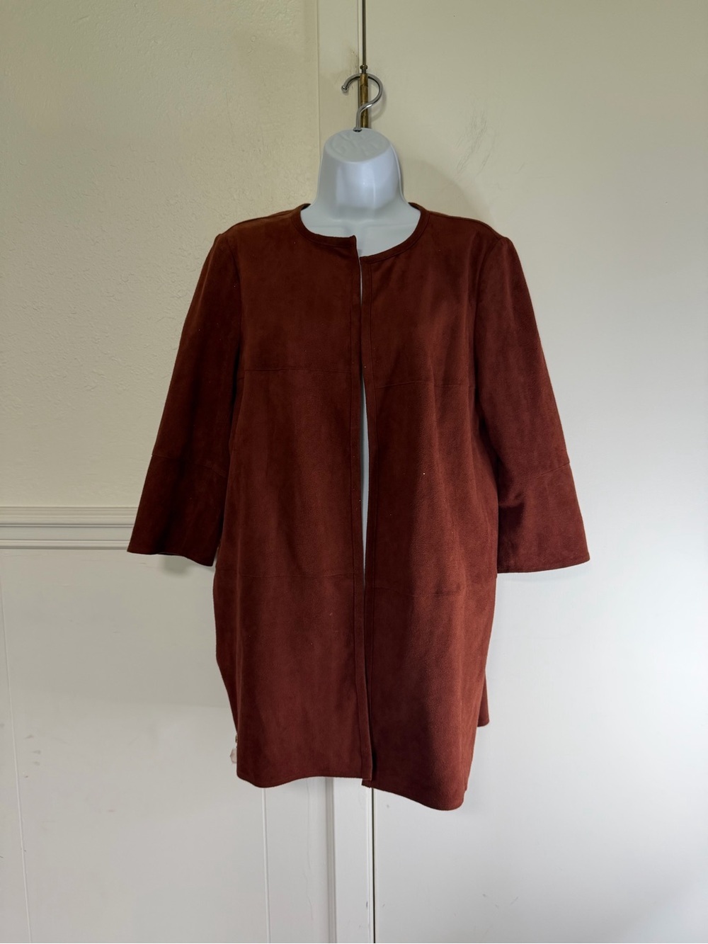 Chico's Rust-Brown Suede Open-Front Coat size 1 M - Picture 3 of 9